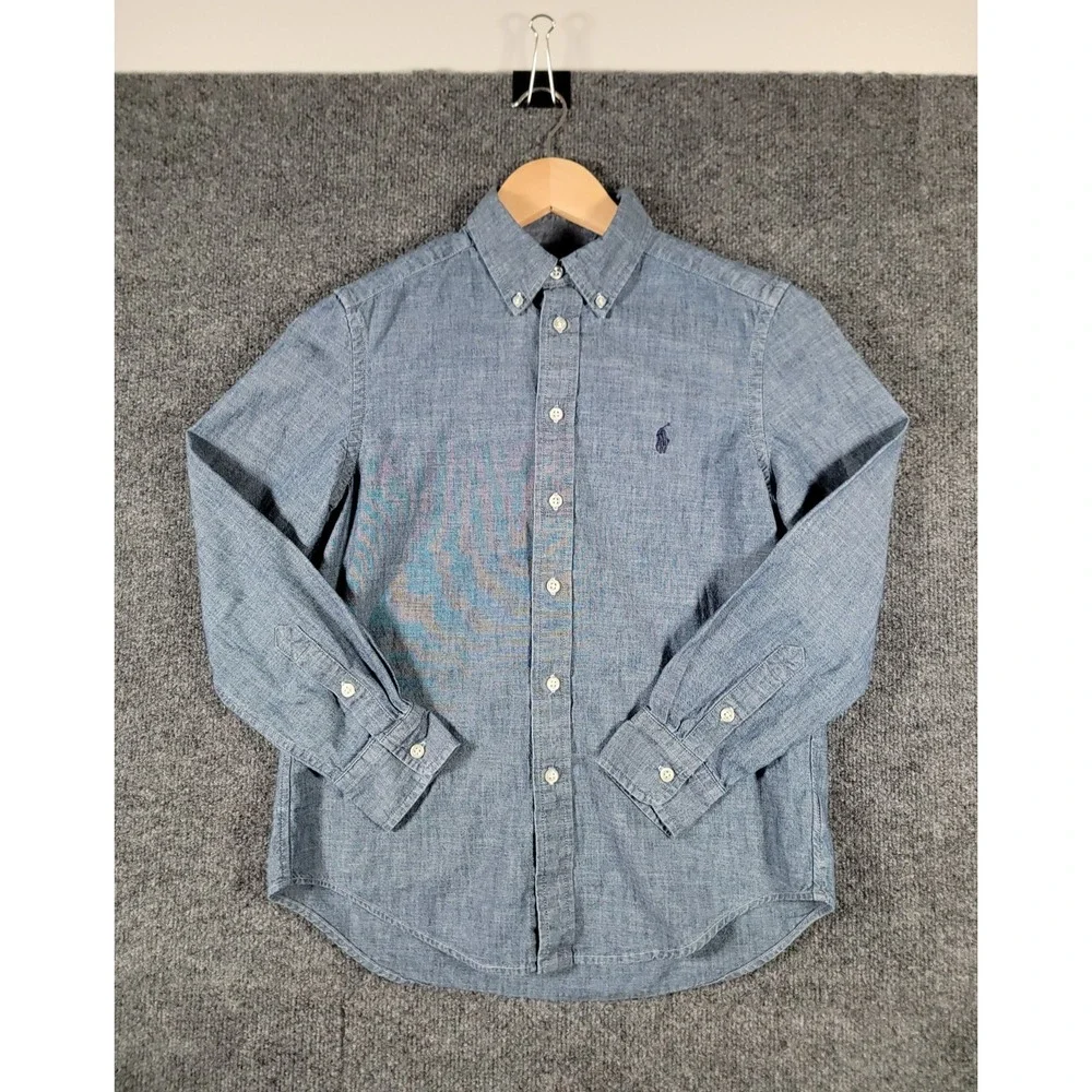 Polo Ralph Lauren Shirt Boys Medium (10-12) Blue Long Sleeve Button Up Chambray